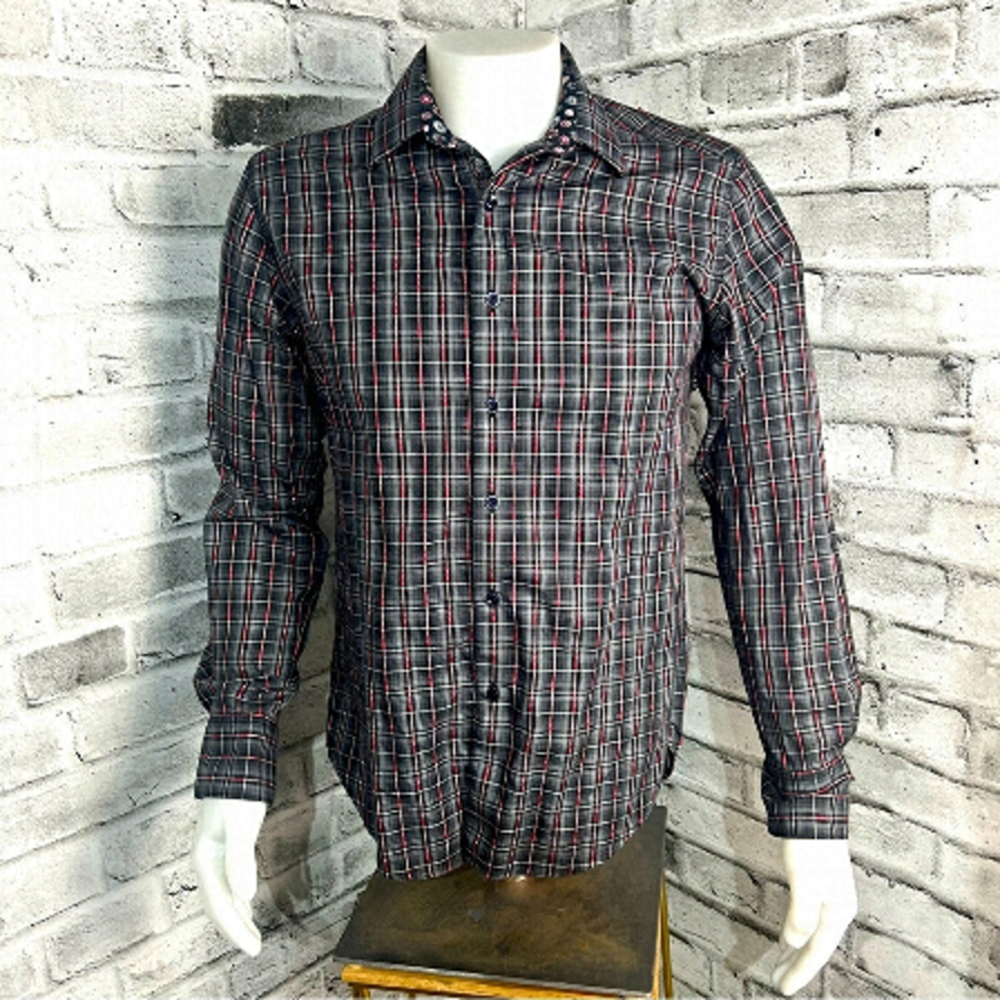 Robert Graham Plaid Checked Black Red Casual Button Down